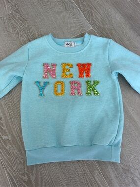 Lola + The Boys Light Blue 'NEW YORK' Sequin Applique Sweatshirt